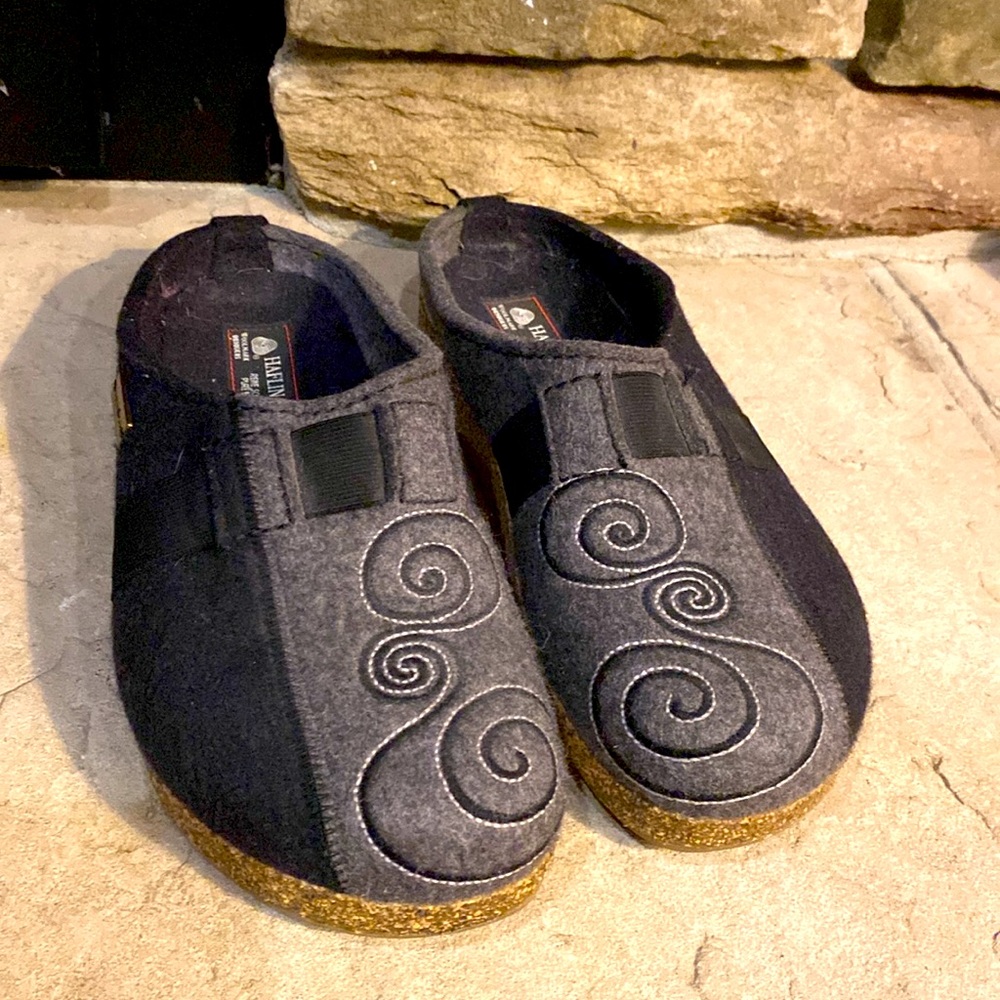 Haflinger Gray and Black Slip-On Clogs